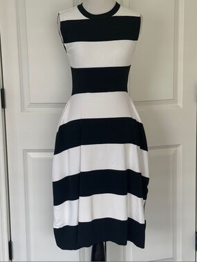 Stella McCartney Black & White Striped Sleeveless Midi Dress w/ Pockets